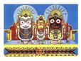 Lord Jagannath (right), Balabhadra (left), and Subhadra (ctr.)